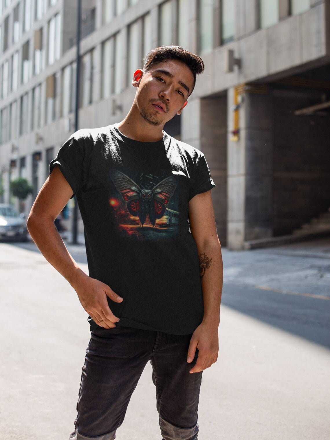 Mothman in the City T-Shirt | Monster Legend Teeshirt | Cryptid Tee Shirt | Cryptidcore Gift Cryptozoology Clothing