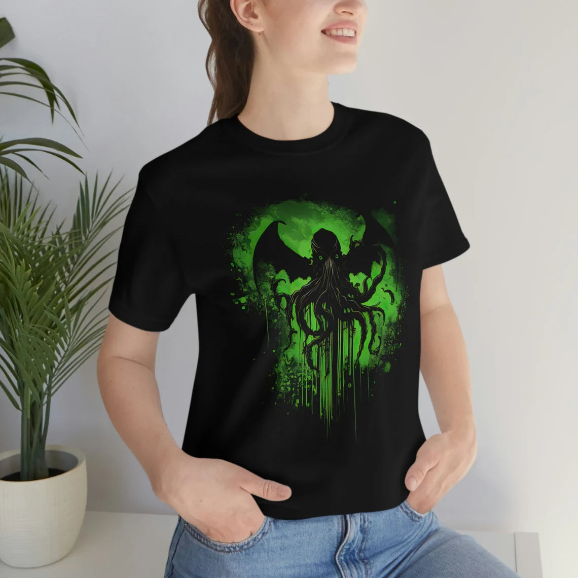 Cthulhu green splatter T-Shirt | HP Lovecraft Teeshirt | Monster Tee Shirt | Cthulhu Gift Clothing