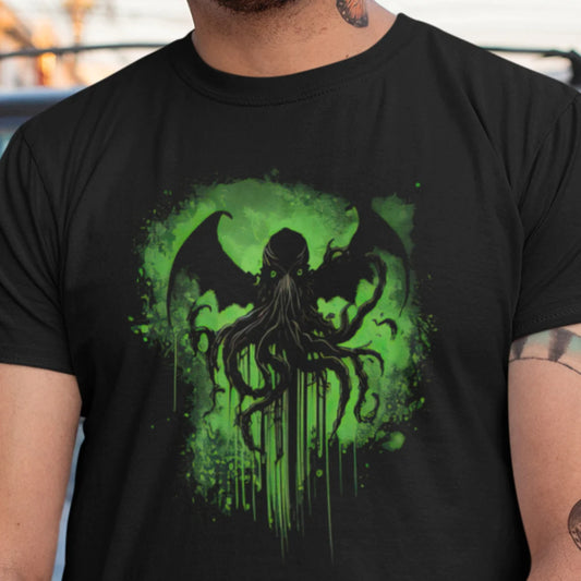 Cthulhu green splatter T-Shirt | HP Lovecraft Teeshirt | Monster Tee Shirt | Cthulhu Gift Clothing