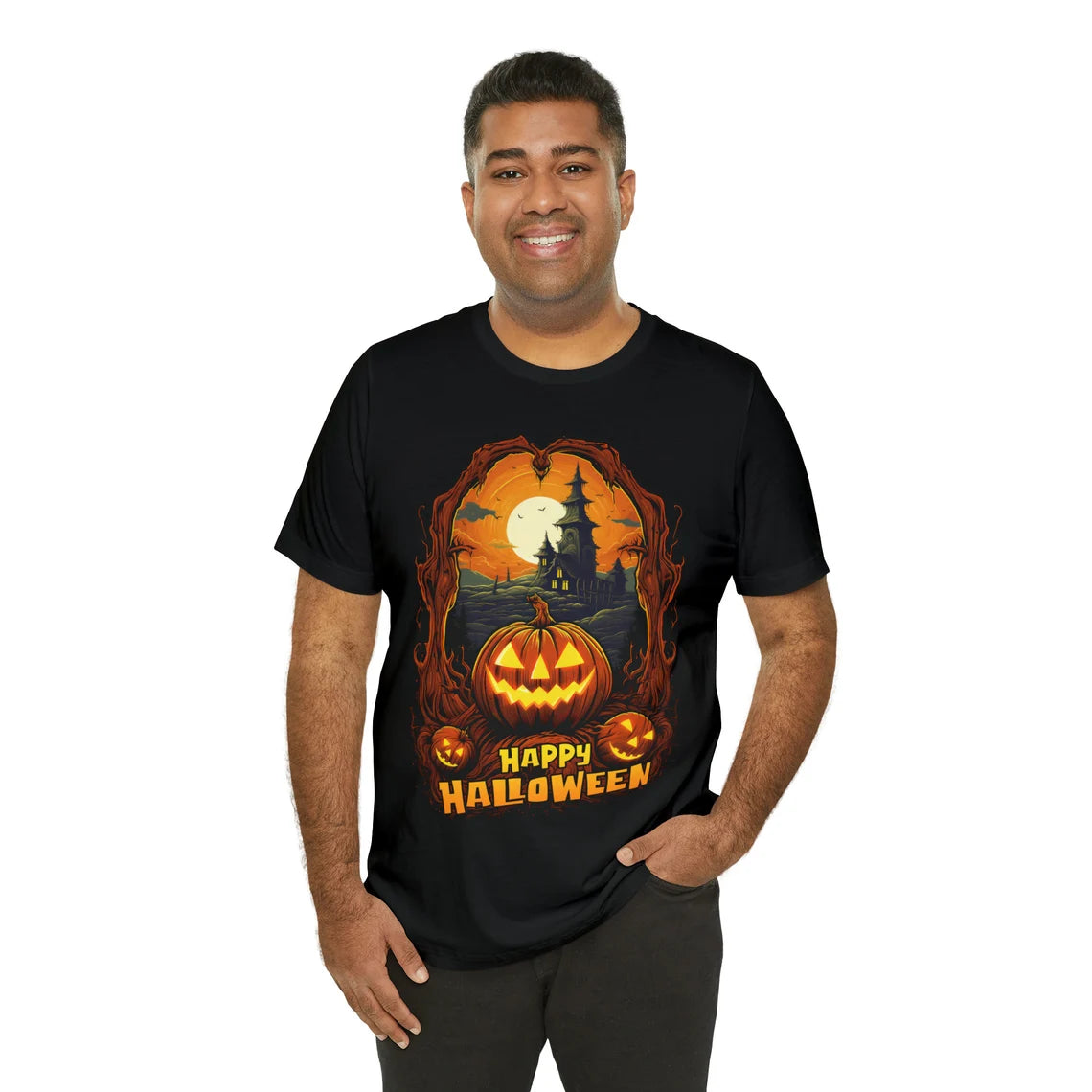 Happy Halloween Pumpkin Shirt | Jack-o-lantern teeshirt | Spooky t-shirt | Horror Clothing | Fall style | Haunted House Fashion