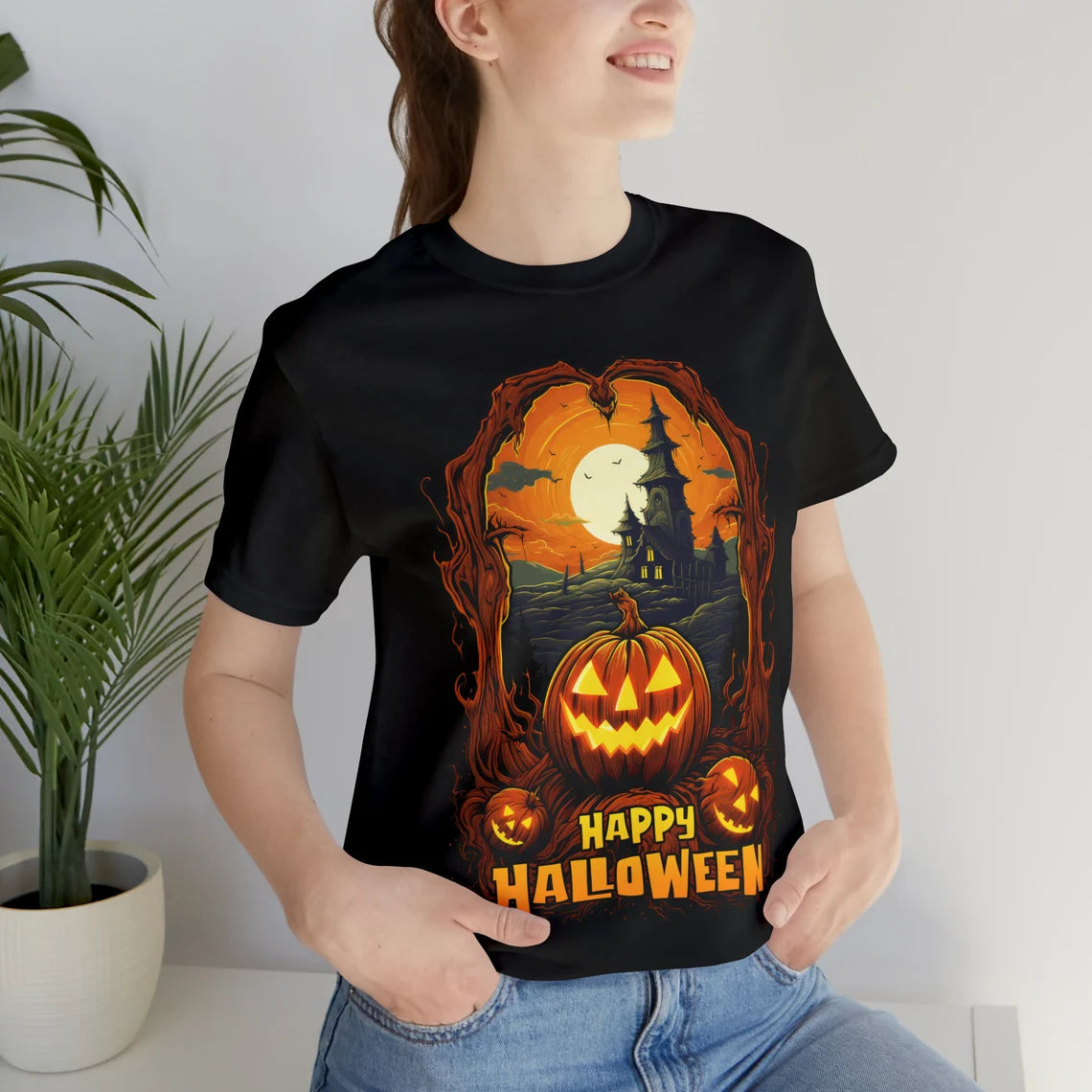 Happy Halloween Pumpkin Shirt | Jack-o-lantern teeshirt | Spooky t-shirt | Horror Clothing | Fall style | Haunted House Fashion