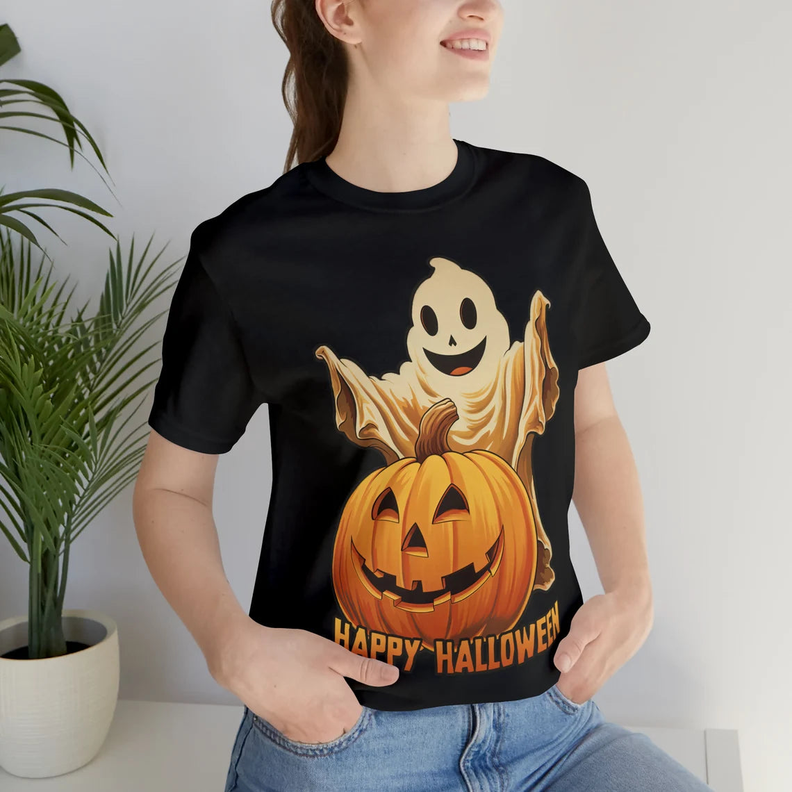 Happy Halloween Ghost and Pumpkin Shirt | Jack-o-lantern teeshirt | Spooky t-shirt | Horror Clothing | Fall style