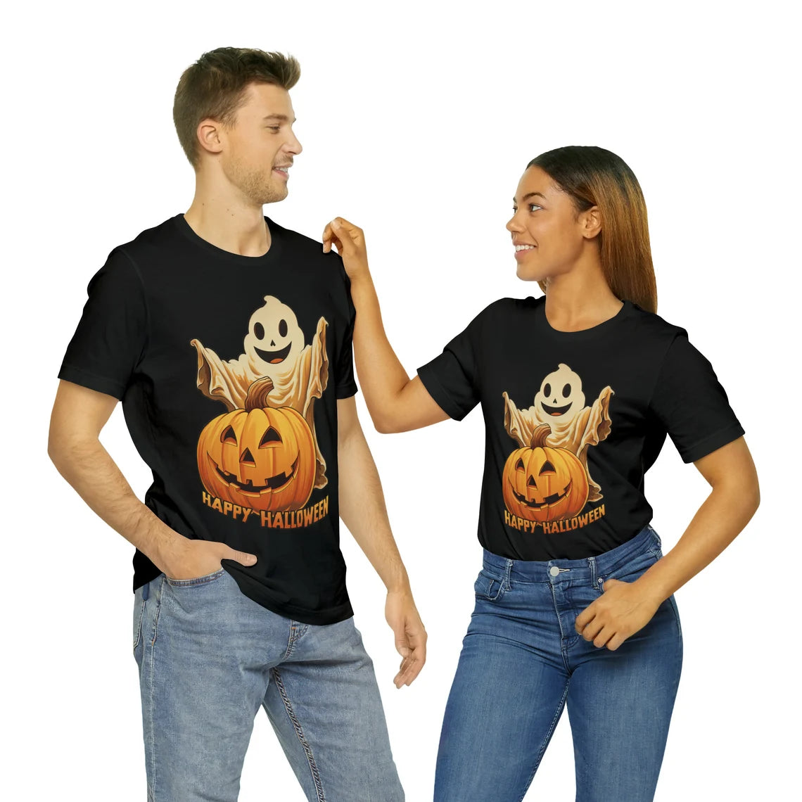 Happy Halloween Ghost and Pumpkin Shirt | Jack-o-lantern teeshirt | Spooky t-shirt | Horror Clothing | Fall style