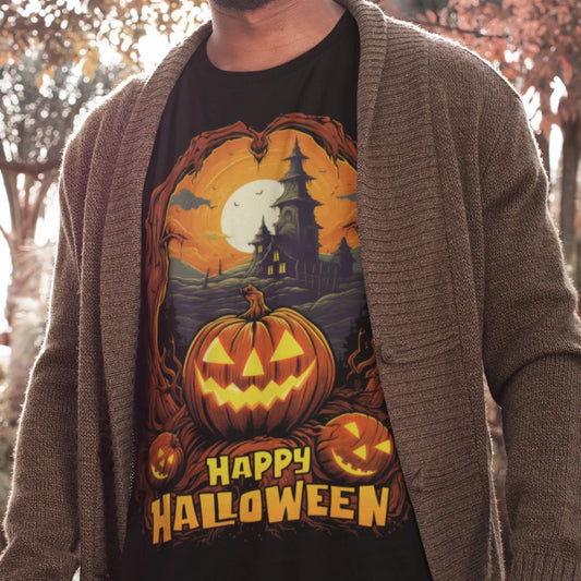 Happy Halloween Pumpkin Shirt | Jack-o-lantern teeshirt | Spooky t-shirt | Horror Clothing | Fall style | Haunted House Fashion