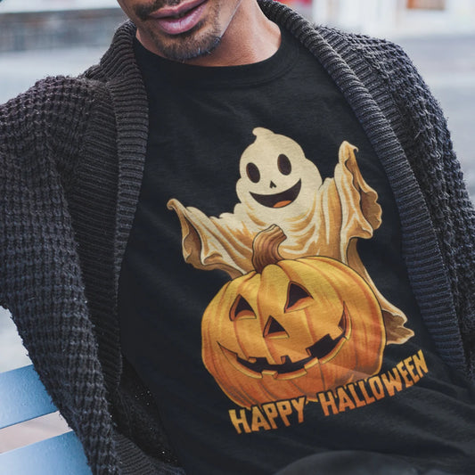 Happy Halloween Ghost and Pumpkin Shirt | Jack-o-lantern teeshirt | Spooky t-shirt | Horror Clothing | Fall style