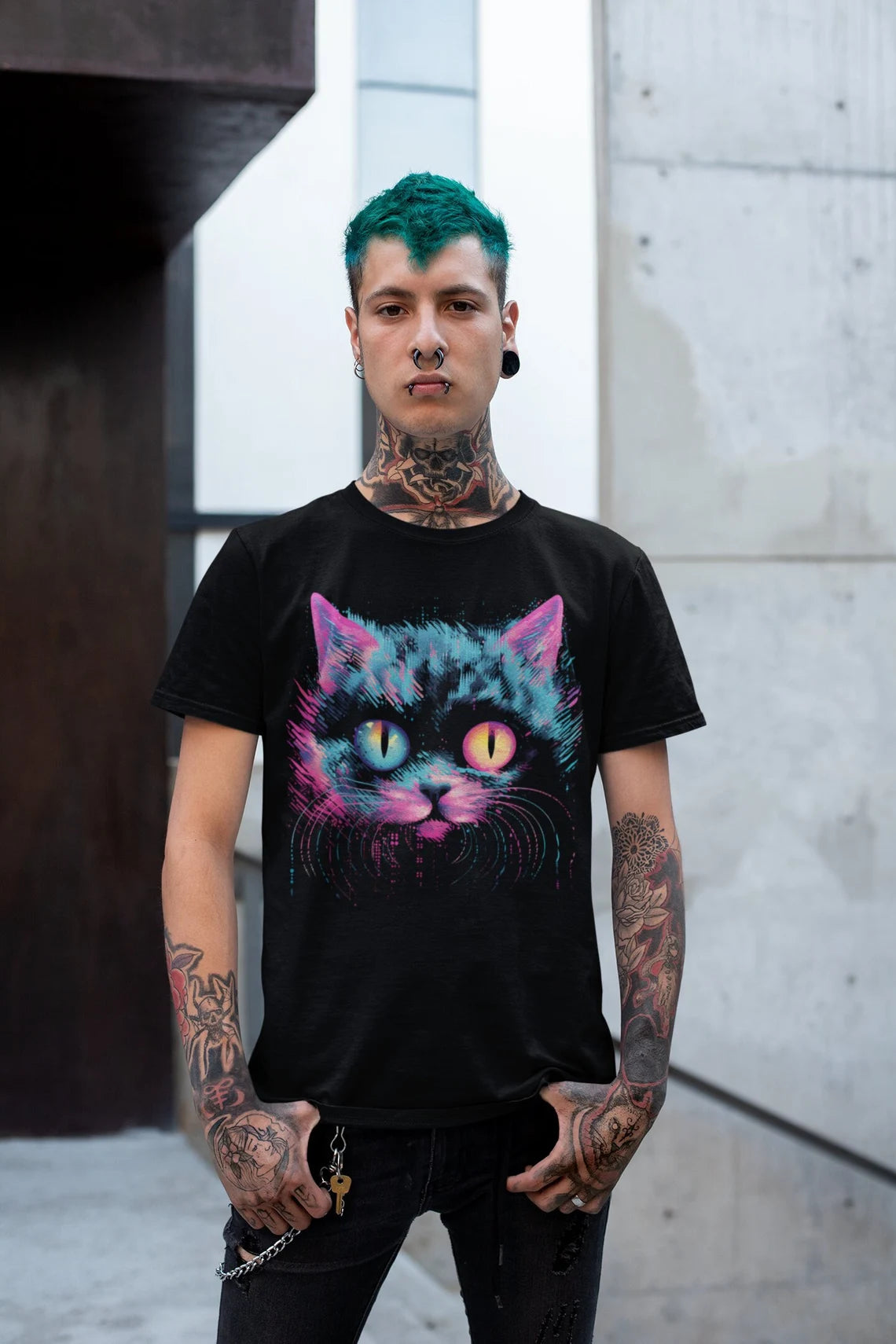 Vaporwave Cat Aesthetic | Weirdcore Cat T-Shirt |Trippy Alt Clothing | Grunge Clothes | Harajuku Punk | Rave Gear | Psychedelic