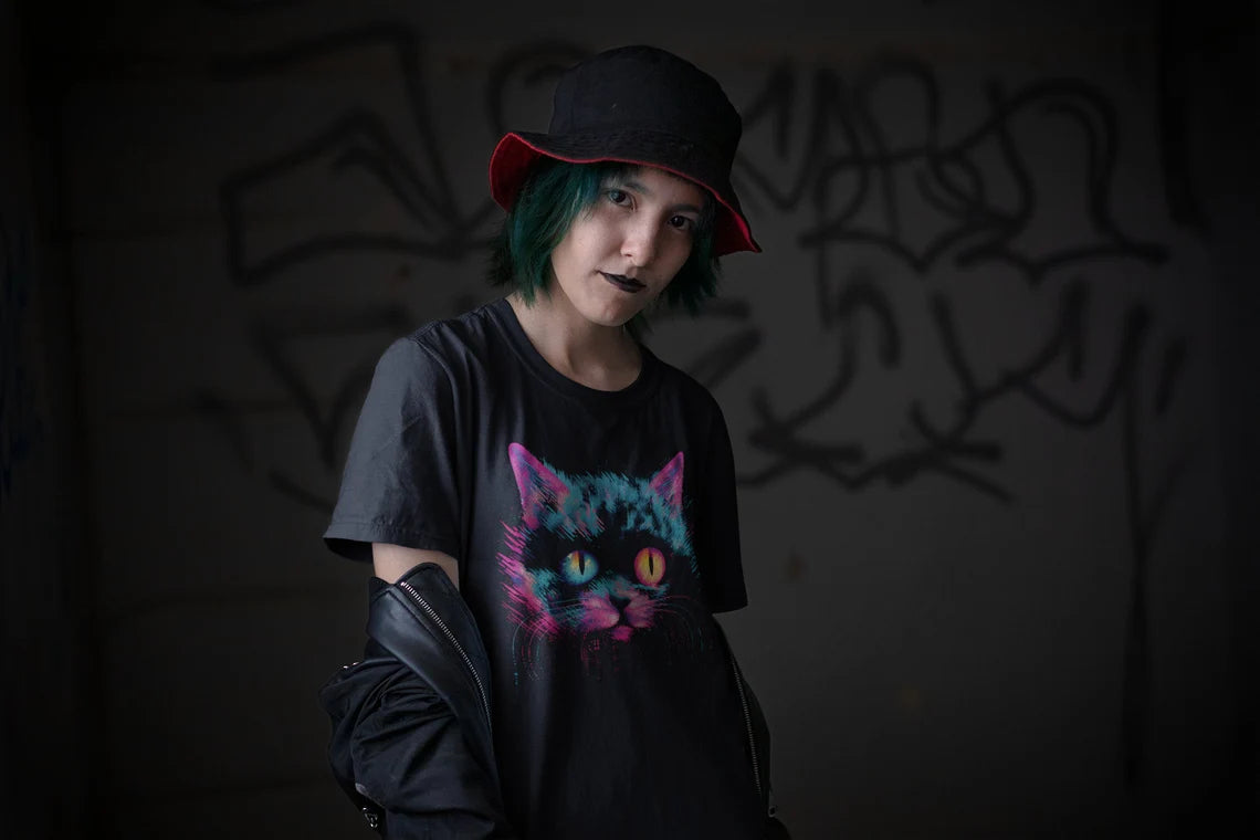 Vaporwave Cat Aesthetic | Weirdcore Cat T-Shirt |Trippy Alt Clothing | Grunge Clothes | Harajuku Punk | Rave Gear | Psychedelic