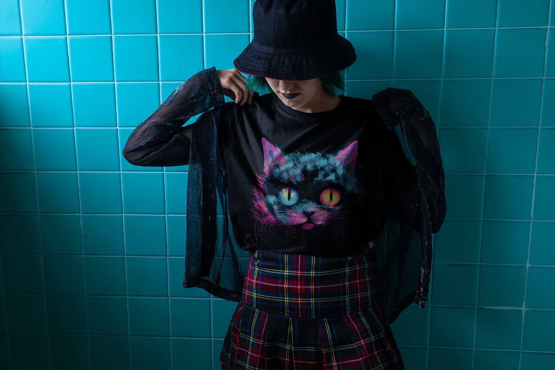 Vaporwave Cat Aesthetic | Weirdcore Cat T-Shirt |Trippy Alt Clothing | Grunge Clothes | Harajuku Punk | Rave Gear | Psychedelic