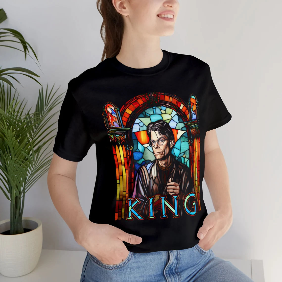 Stephen King Stained Glass T-Shirt | The King Teeshirt | Horror Tee Shirt | Author Writer Reader Gift Stained Glass Window