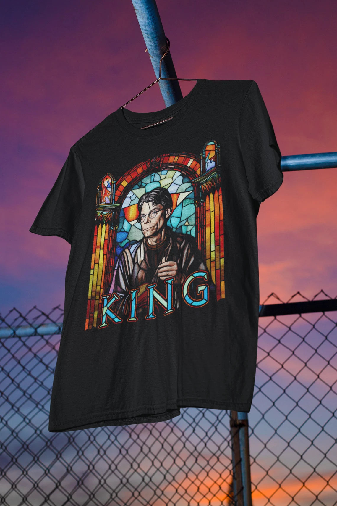 Stephen King Stained Glass T-Shirt | The King Teeshirt | Horror Tee Shirt | Author Writer Reader Gift Stained Glass Window