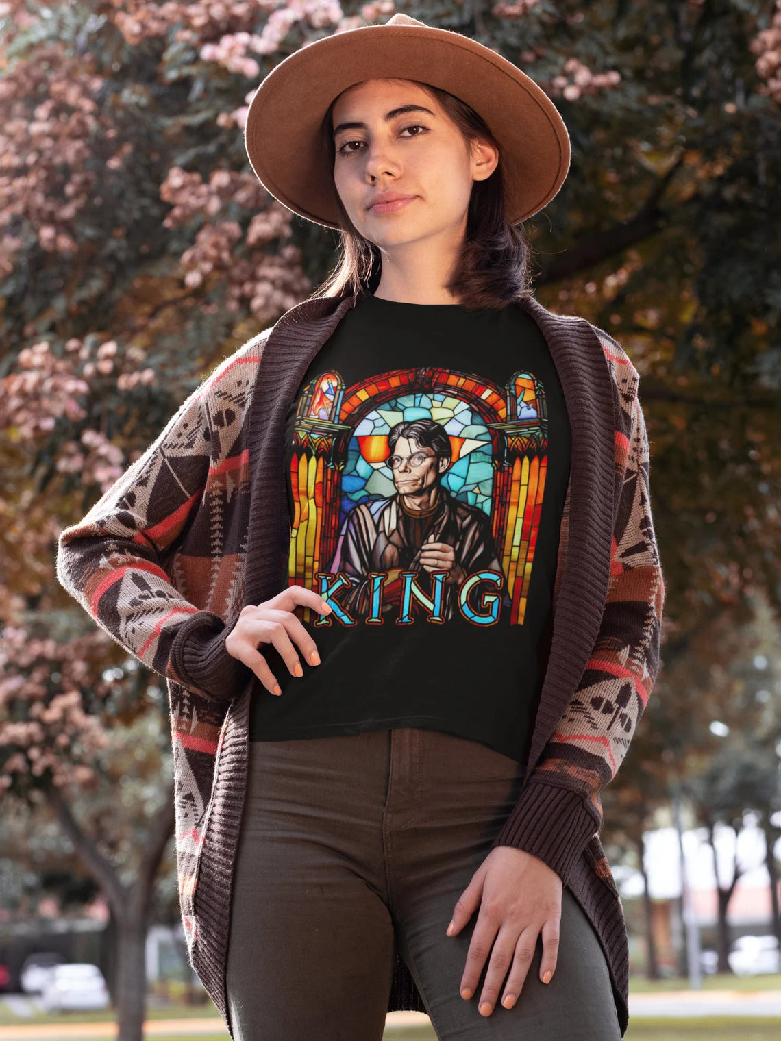 Stephen King Stained Glass T-Shirt | The King Teeshirt | Horror Tee Shirt | Author Writer Reader Gift Stained Glass Window