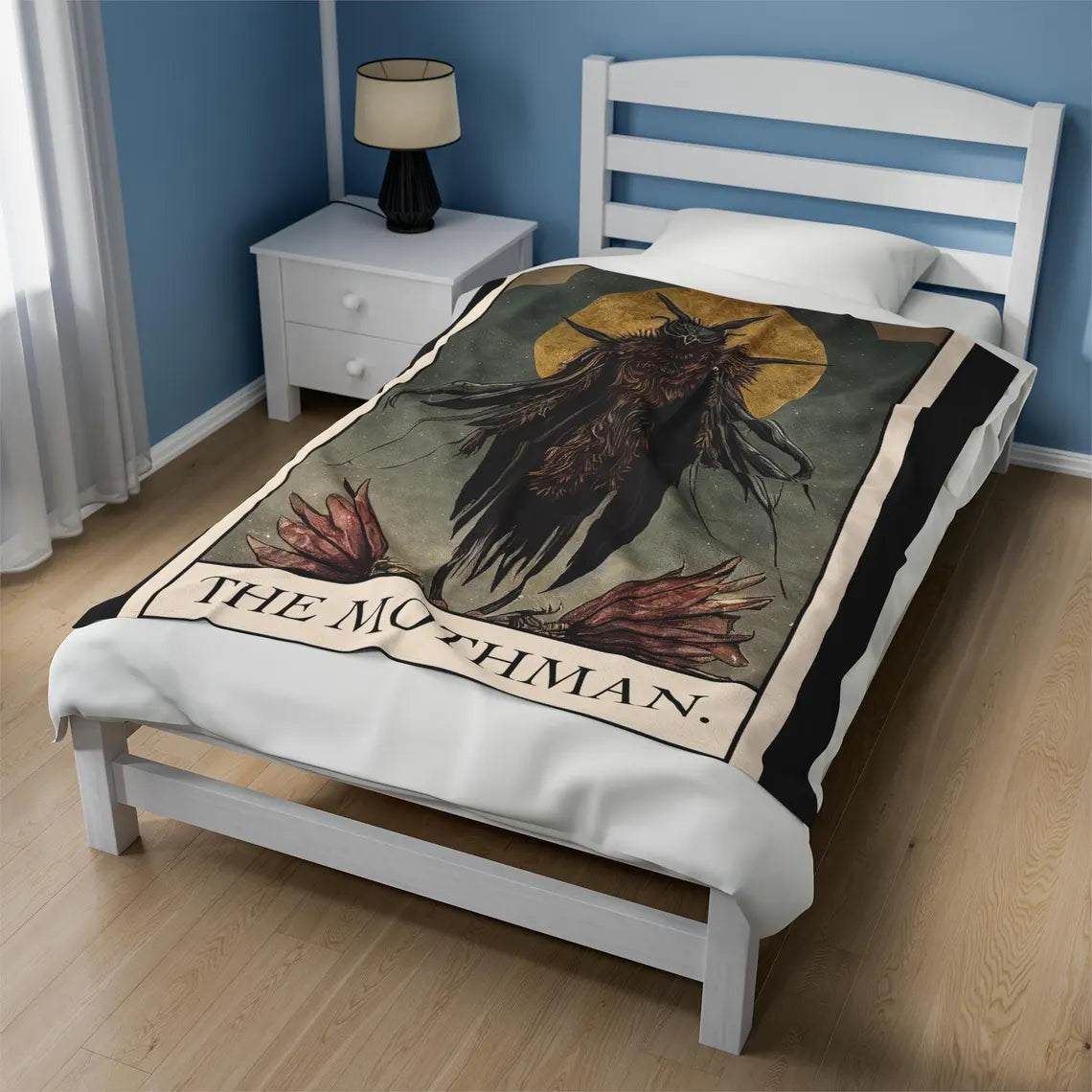 Mothman Tarot Card Velveteen Plush Blanket | Cryptid Throw Blanket | Cult Monster Decor | Horror Gift | Cryptozoology | Cryptidcore