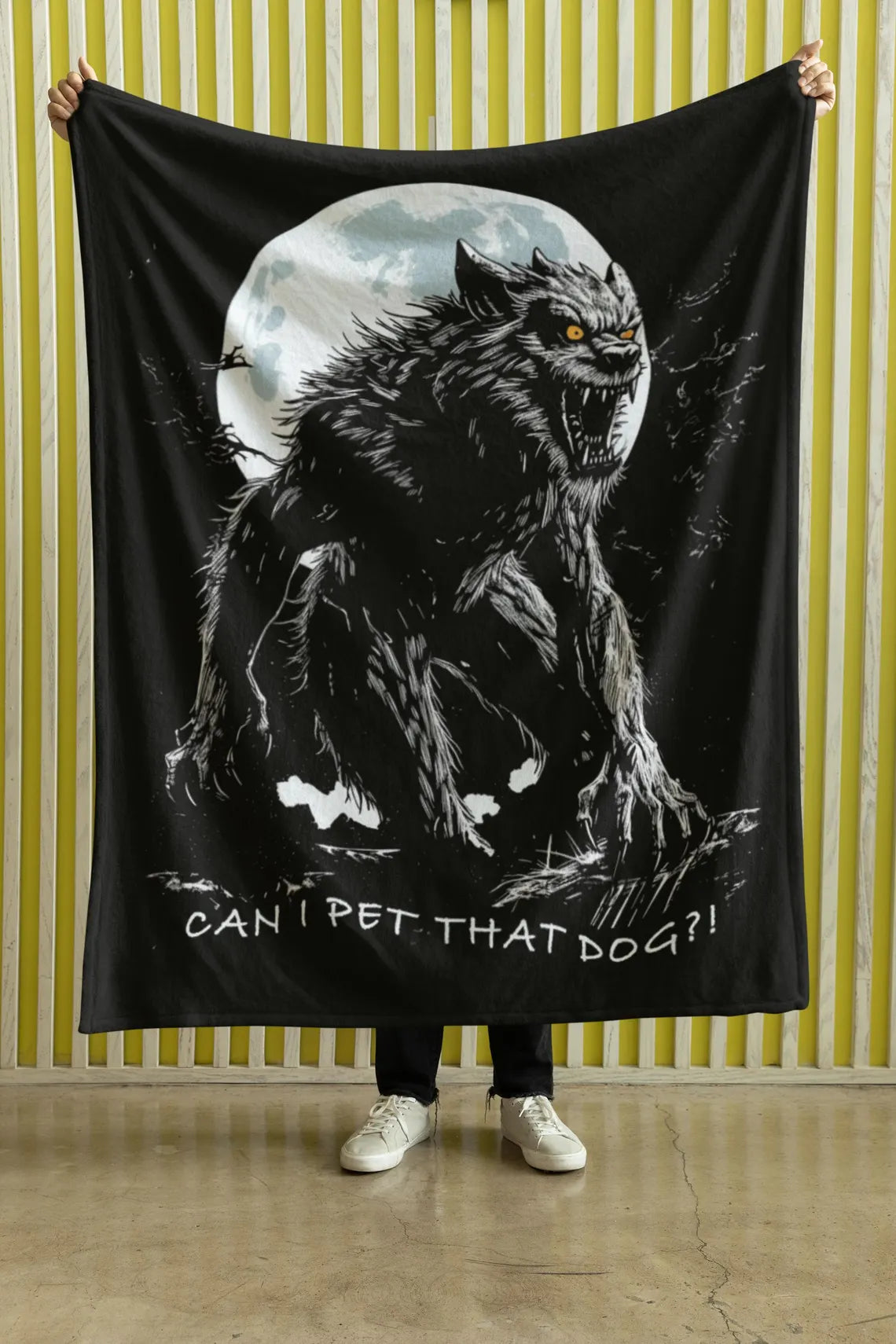 Can I Pet That Dog Werewolf Meme Velveteen Plush Blanket | Monster Blanket | Funny Wolfman Decor | Horror Wolfman | Cool Style