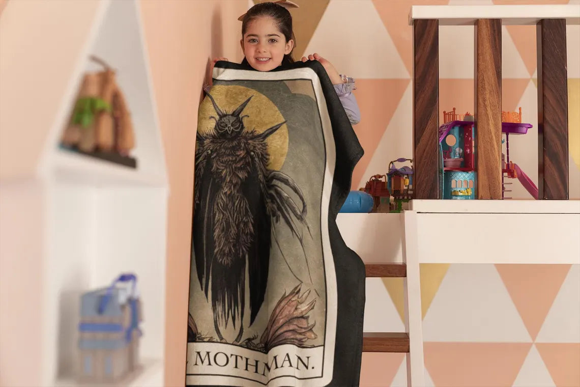 Mothman Tarot Card Velveteen Plush Blanket | Cryptid Throw Blanket | Cult Monster Decor | Horror Gift | Cryptozoology | Cryptidcore