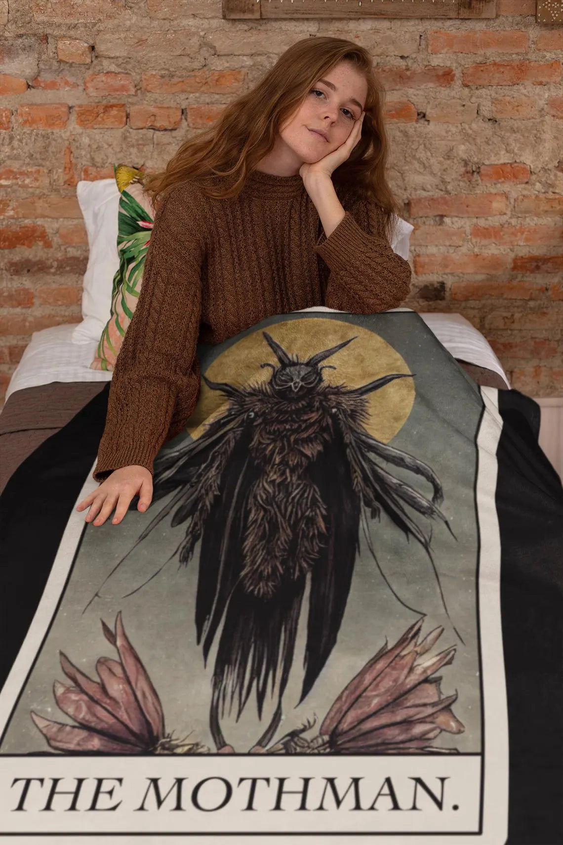 Mothman Tarot Card Velveteen Plush Blanket | Cryptid Throw Blanket | Cult Monster Decor | Horror Gift | Cryptozoology | Cryptidcore