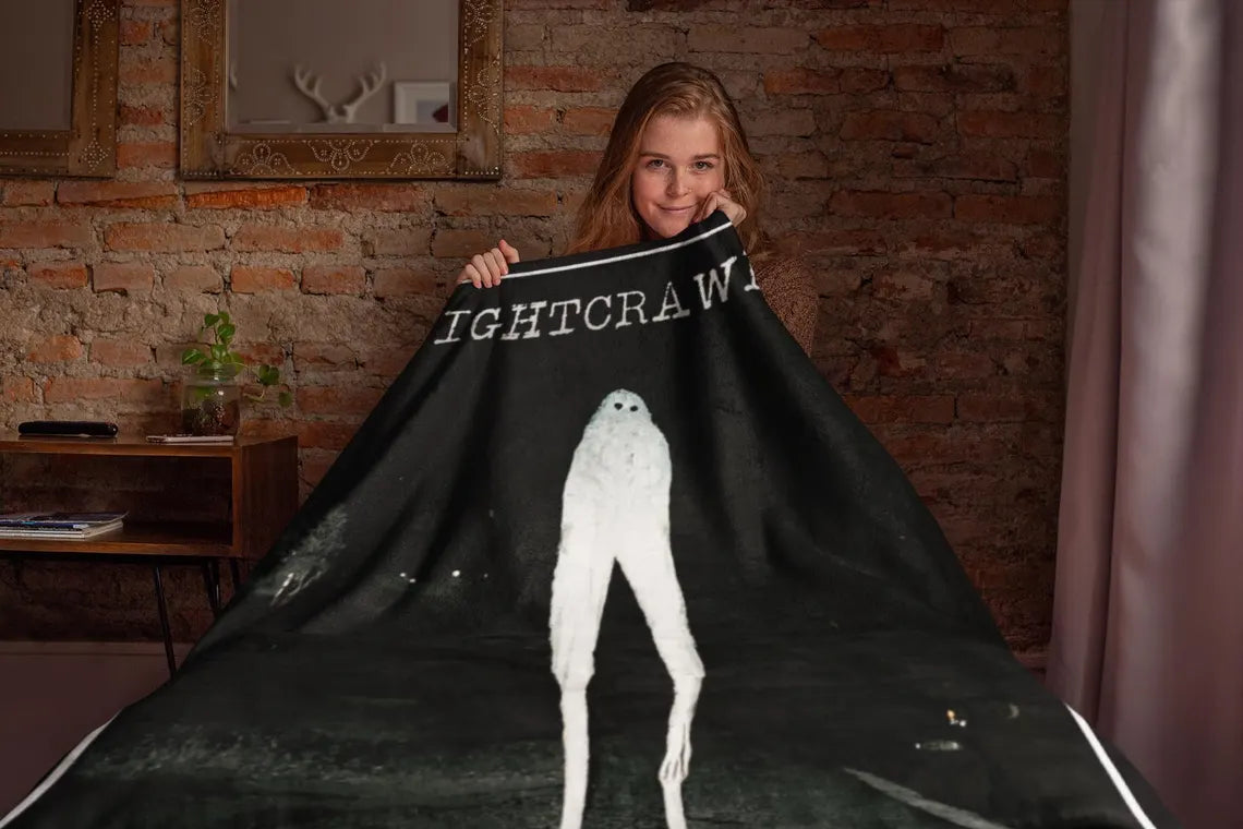 The Fresno Nightcrawler Velveteen Plush Blanket | Night Crawler Throw Blanket | Cryptid Tee Art | Cryptidcore Gift Cryptozoology