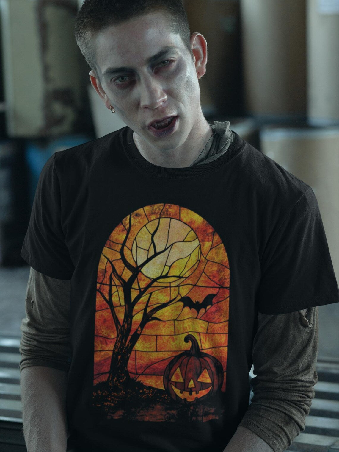 Halloween Stained Glass Shirt | Jack-o-lantern teeshirt | Spooky Pumpkin t-shirt | Horror Clothing | Fall style | Haunted House Fashion