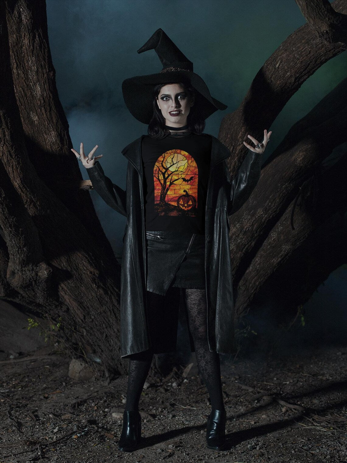 Halloween Stained Glass Shirt | Jack-o-lantern teeshirt | Spooky Pumpkin t-shirt | Horror Clothing | Fall style | Haunted House Fashion