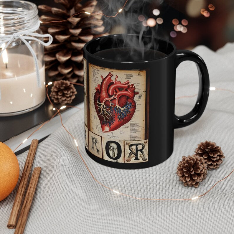 Eye Heart Horror Coffee Mug - I love horror coffee cup -  anatomy coffee mug