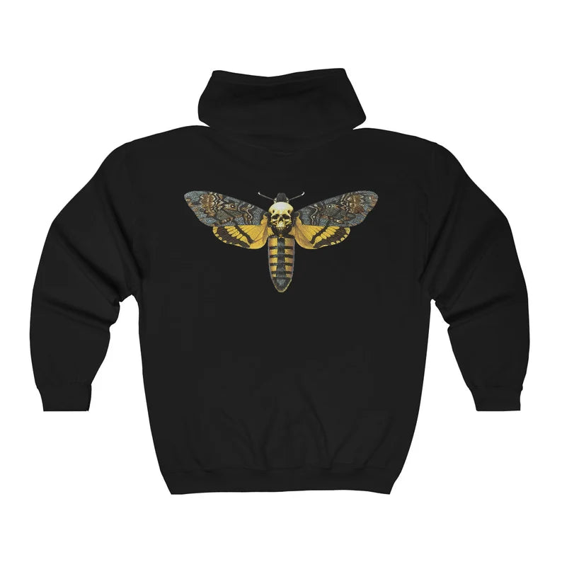 Deaths Head Moth Zip Up Hoodie - Death Head Moth gift hooded sweatshirt deathshead deaths-head hawkmoth Acherontia styx