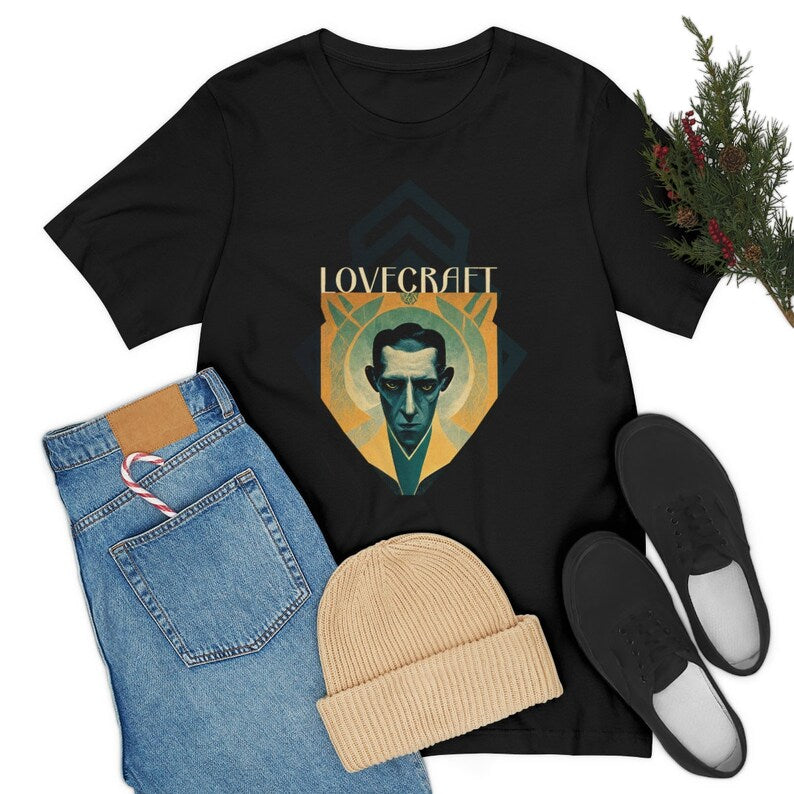 H.P. Lovecraft Art Deco Shirt gift poet shirt author writer gift for author gift for writer gift teeshirt