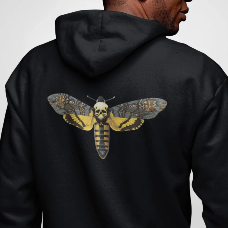 Deaths Head Moth Zip Up Hoodie - Death Head Moth gift hooded sweatshirt deathshead deaths-head hawkmoth Acherontia styx