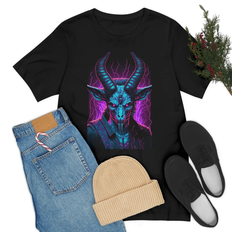 Vaporwave Cyberpunk Baphomet T-Shirt | Devil Teeshirt | Pastel Goth Shirt | Synthwave Gift 80s retro futuristic Satan Lucifer