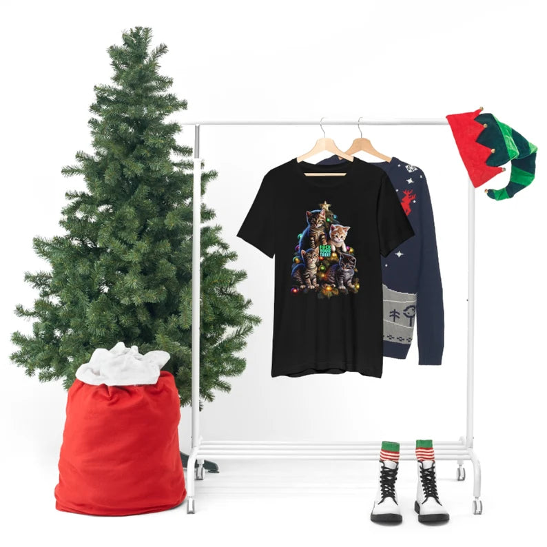 Cat Christmas Tree T-Shirt | Funny Holiday Cat Teeshirt | Cat Tee Shirt Clothing