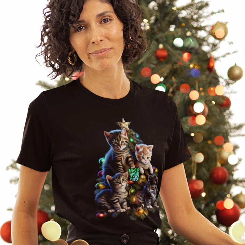 Cat Christmas Tree T-Shirt | Funny Holiday Cat Teeshirt | Cat Tee Shirt Clothing