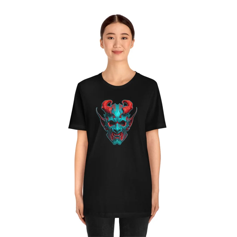 Oni Devil Mask Tshirt | Japanese Devil Tee Shirt | Cyberpunk Fashion | Vaporwave Style