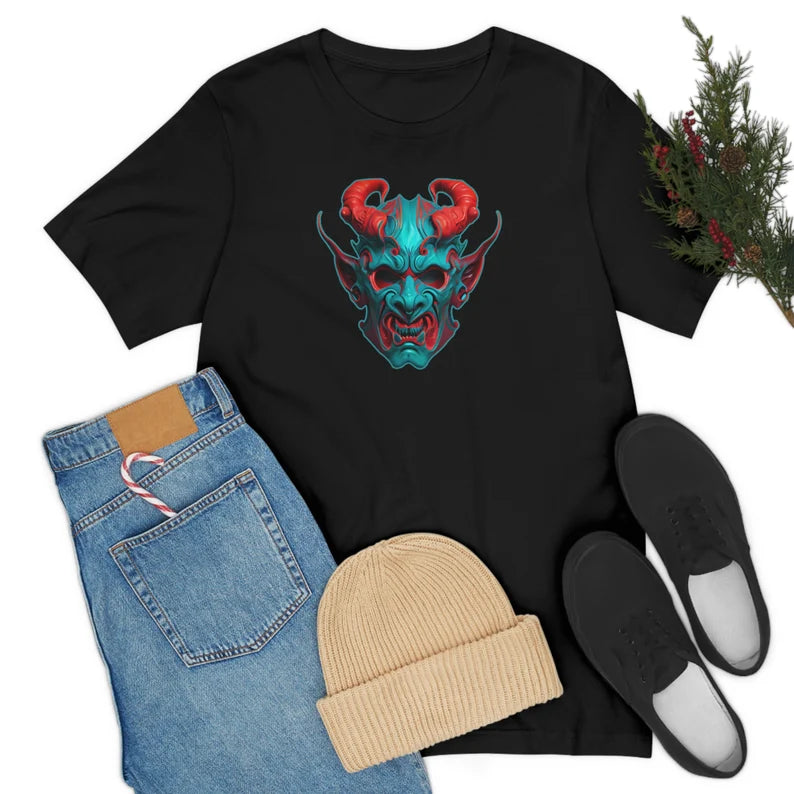 Oni Devil Mask Tshirt | Japanese Devil Tee Shirt | Cyberpunk Fashion | Vaporwave Style