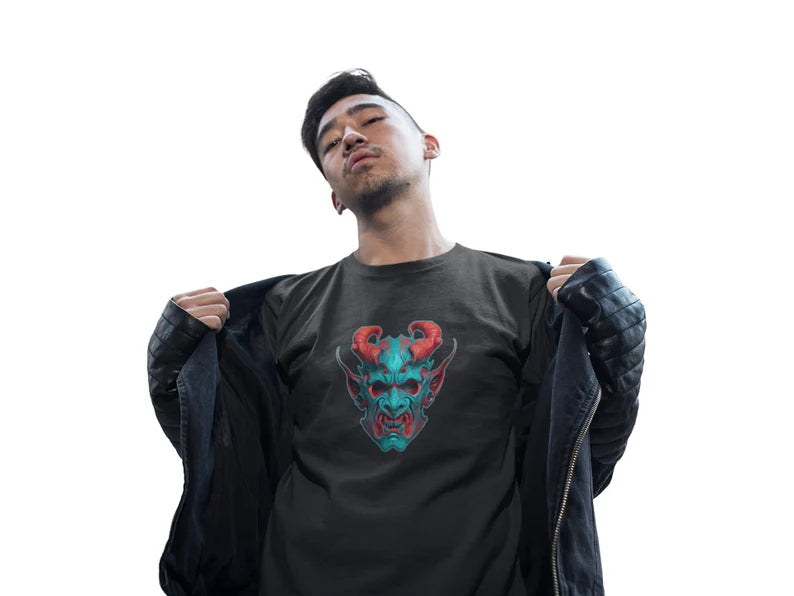 Oni Devil Mask Tshirt | Japanese Devil Tee Shirt | Cyberpunk Fashion | Vaporwave Style
