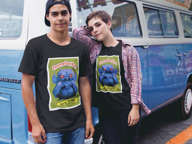 Moth Manny Trading Card T-Shirt | Moth Man Teeshirt | Cryptid Core Kids Tee Shirt | Cryptidcore Gift Cryptozoology | GPK Parody Garbage Pail
