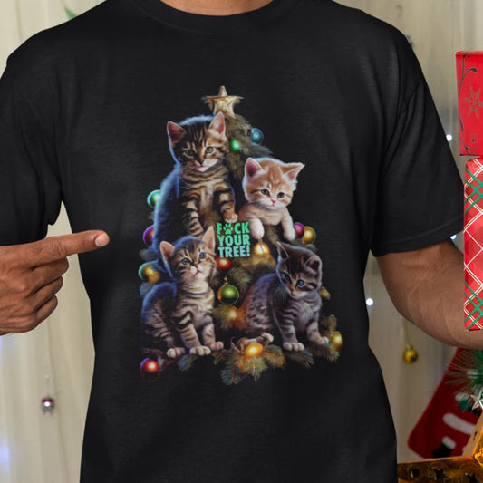 Cat Christmas Tree T-Shirt | Funny Holiday Cat Teeshirt | Cat Tee Shirt Clothing