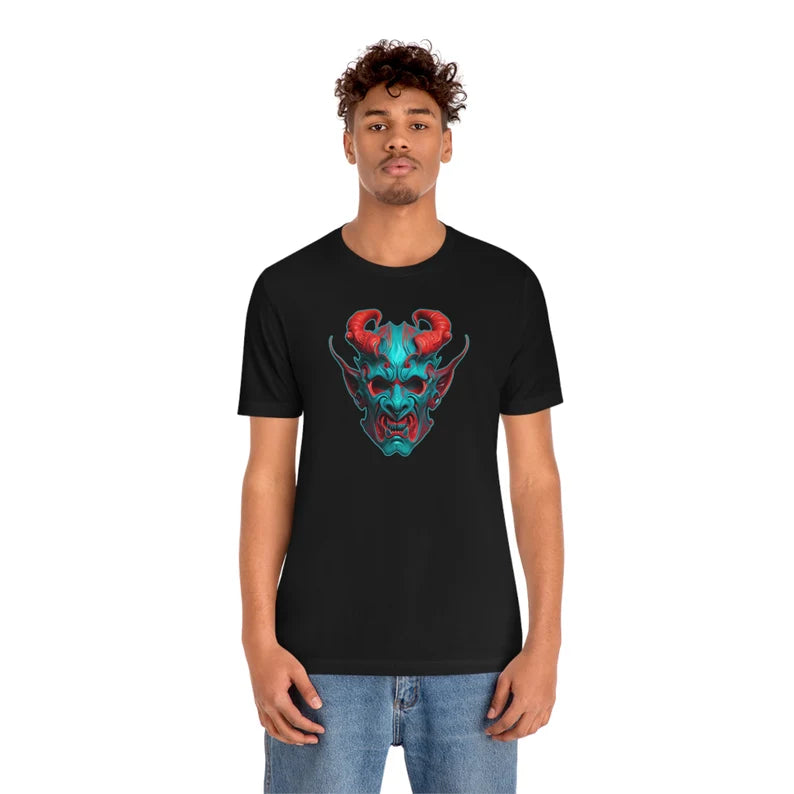 Oni Devil Mask Tshirt | Japanese Devil Tee Shirt | Cyberpunk Fashion | Vaporwave Style