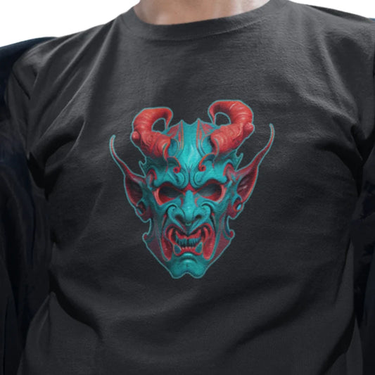 Oni Devil Mask Tshirt | Japanese Devil Tee Shirt | Cyberpunk Fashion | Vaporwave Style