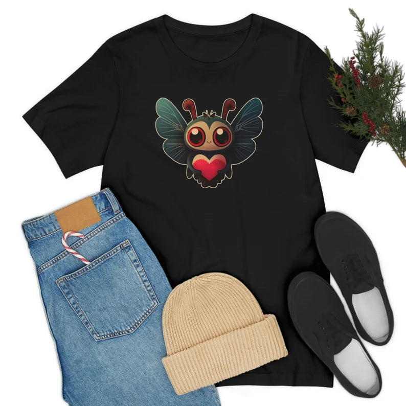 Mothman Valentine's Day T-Shirt | Kawaii Moth Man Teeshirt | Cute Cryptid Love Tee Shirt | Cryptozoology Gift Clothing