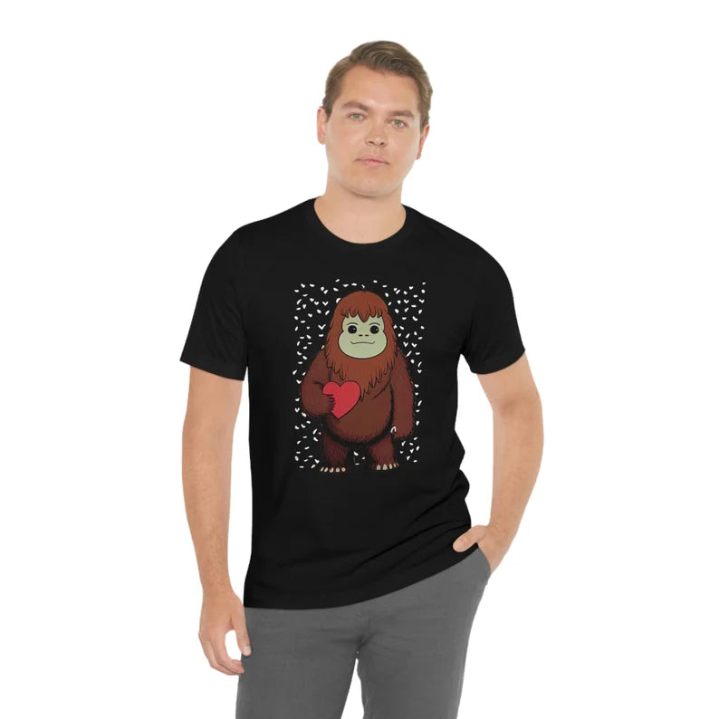 Bigfoot Valentine's Day T-Shirt | Kawaii Sasquatch Teeshirt | Cute Cryptid Love Tee Shirt | Cryptozoology Gift Clothing