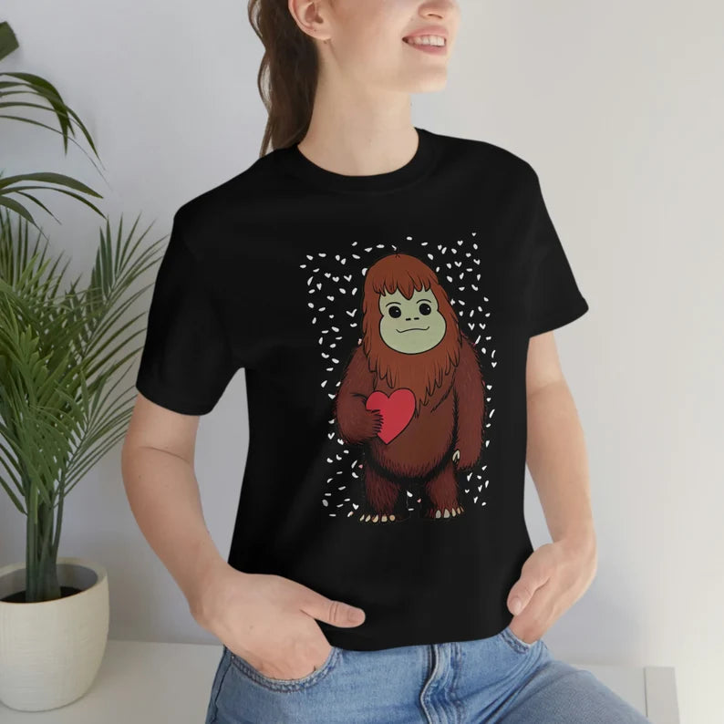 Bigfoot Valentine's Day T-Shirt | Kawaii Sasquatch Teeshirt | Cute Cryptid Love Tee Shirt | Cryptozoology Gift Clothing