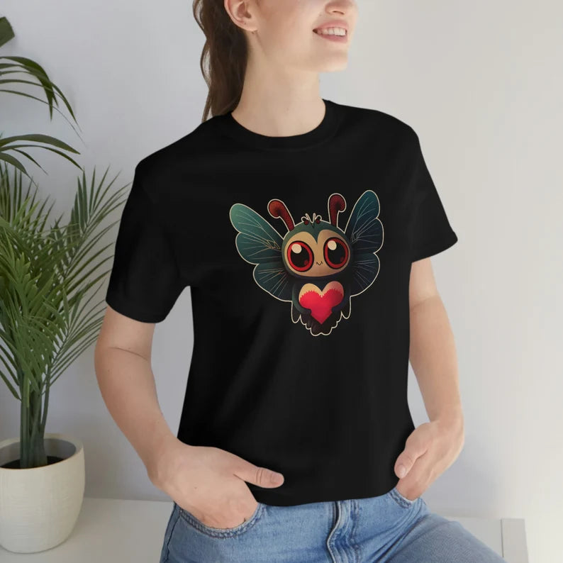 Mothman Valentine's Day T-Shirt | Kawaii Moth Man Teeshirt | Cute Cryptid Love Tee Shirt | Cryptozoology Gift Clothing