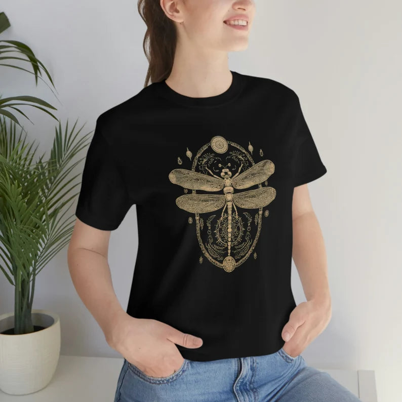 Dragonfly Design T-Shirt | Insect Teeshirt | Goth Shirt | Pagan Clothing | Witch Occult Gift | Vintage Style Fashion