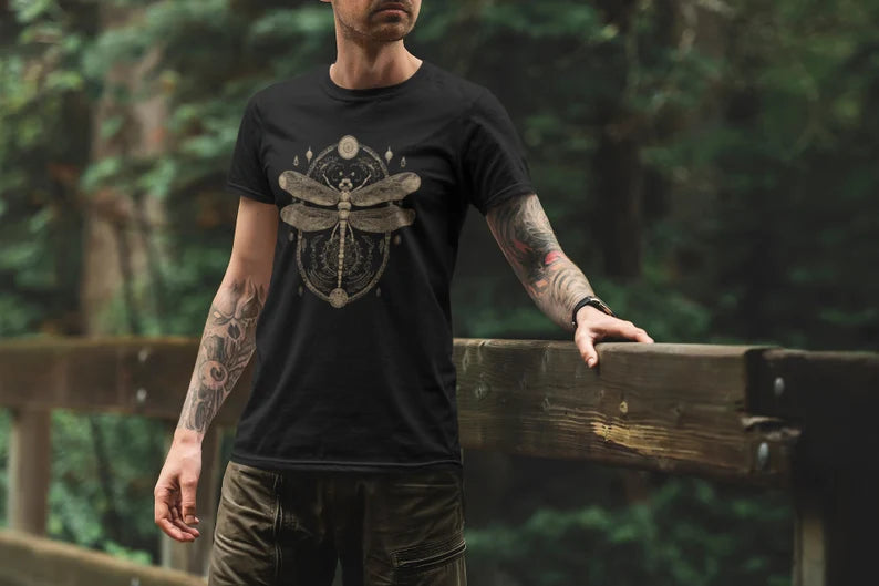 Dragonfly Design T-Shirt | Insect Teeshirt | Goth Shirt | Pagan Clothing | Witch Occult Gift | Vintage Style Fashion