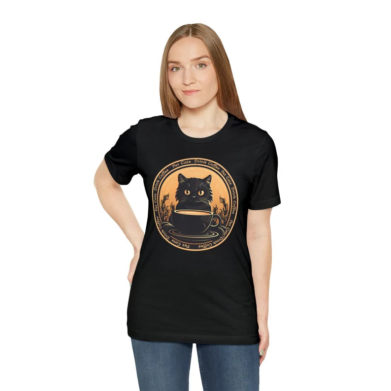 Pet Cats Drink Coffee Shirt | Cat Lover teeshirt | Caffeine t-shirt | Kitty Clothing