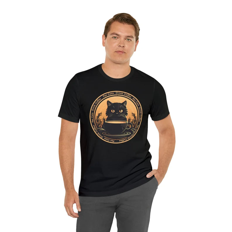 Pet Cats Drink Coffee Shirt | Cat Lover teeshirt | Caffeine t-shirt | Kitty Clothing