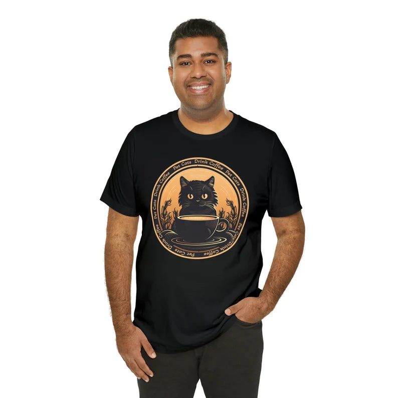 Pet Cats Drink Coffee Shirt | Cat Lover teeshirt | Caffeine t-shirt | Kitty Clothing