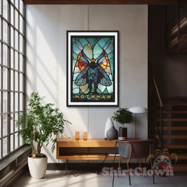 Mothman Stained Glass Art Print | Cryptid Artwork | Cult Monster Decor | Horror Gift | Cryptozoology | Cryptidcore