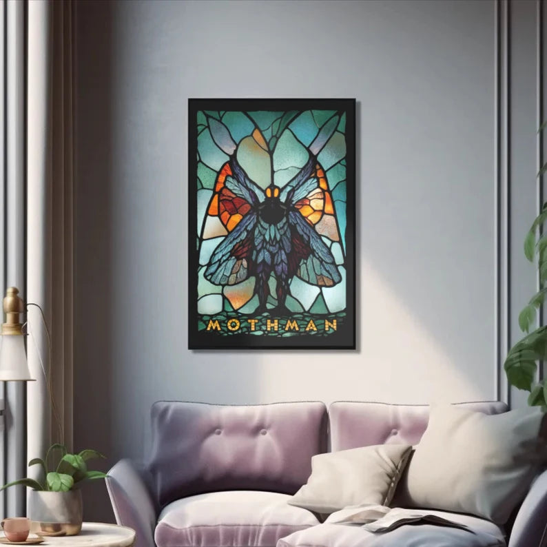 Mothman Stained Glass Art Print | Cryptid Artwork | Cult Monster Decor | Horror Gift | Cryptozoology | Cryptidcore