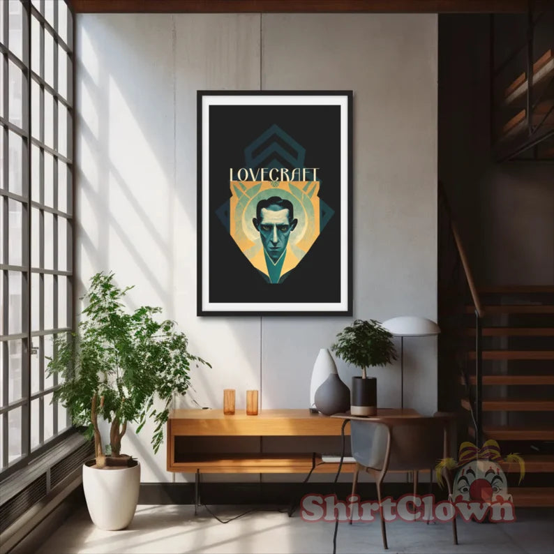 H.P. Lovecraft Art Deco Art Print gift poet artwork design decor author writer gift for author gift for writer gift teeshirt
