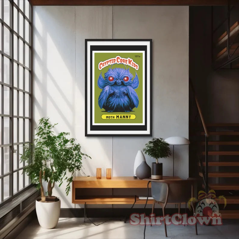 Moth Manny Trading Card Art Print | Moth Man  Cryptid Core Kids   Cryptidcore Cryptozoology  GPK Parody Garbage Pail  Poster  Gift  Wall Art