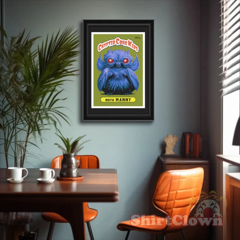 Moth Manny Trading Card Art Print | Moth Man  Cryptid Core Kids   Cryptidcore Cryptozoology  GPK Parody Garbage Pail  Poster  Gift  Wall Art